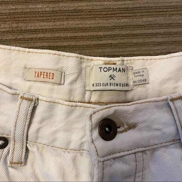 Topman tapered Light Wash blue side Textured Raw Hem Jeans 32s - Picture 5 of 8